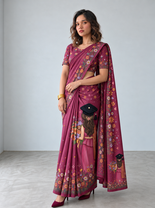 Convocation Collection - Pink girl (maroon) saree