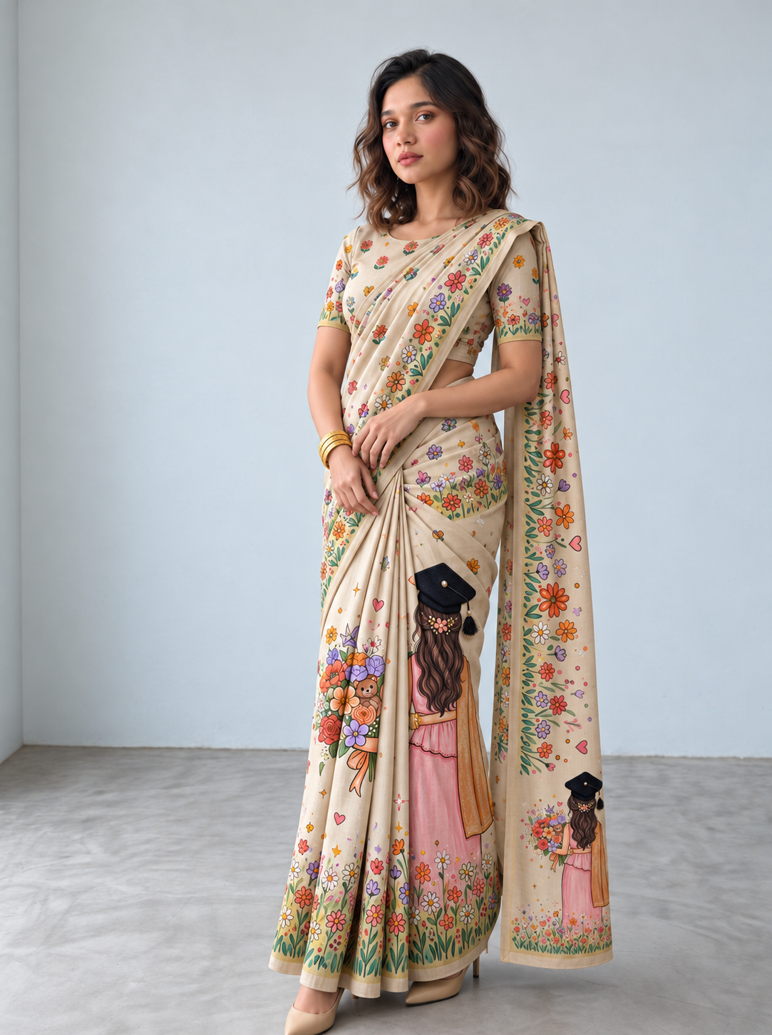 Convocation collection - Pink Girl (Beige) saree