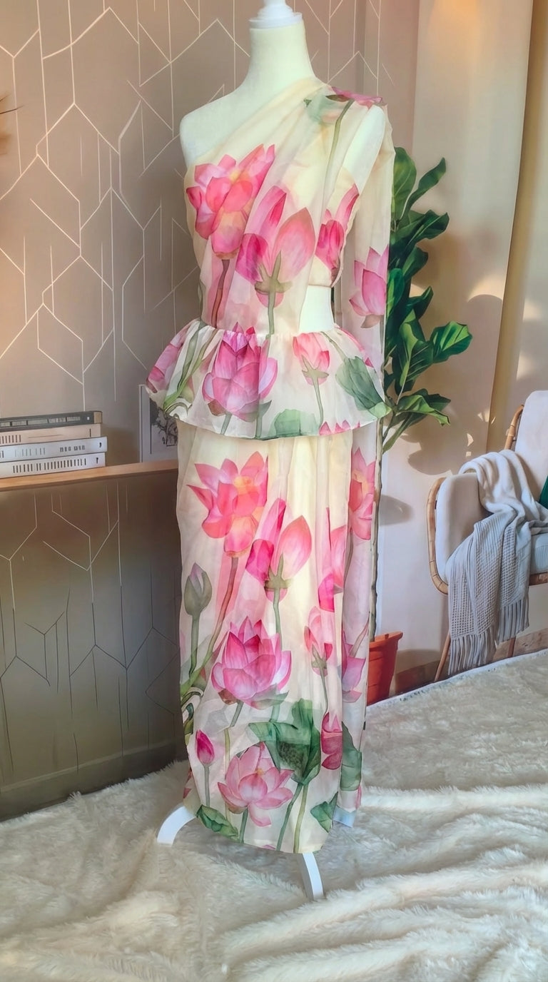 Ready made saree - Pink Lotus