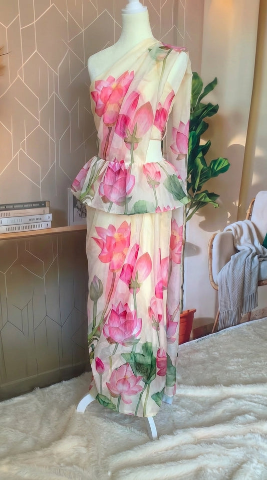 Ready made saree - Pink Lotus