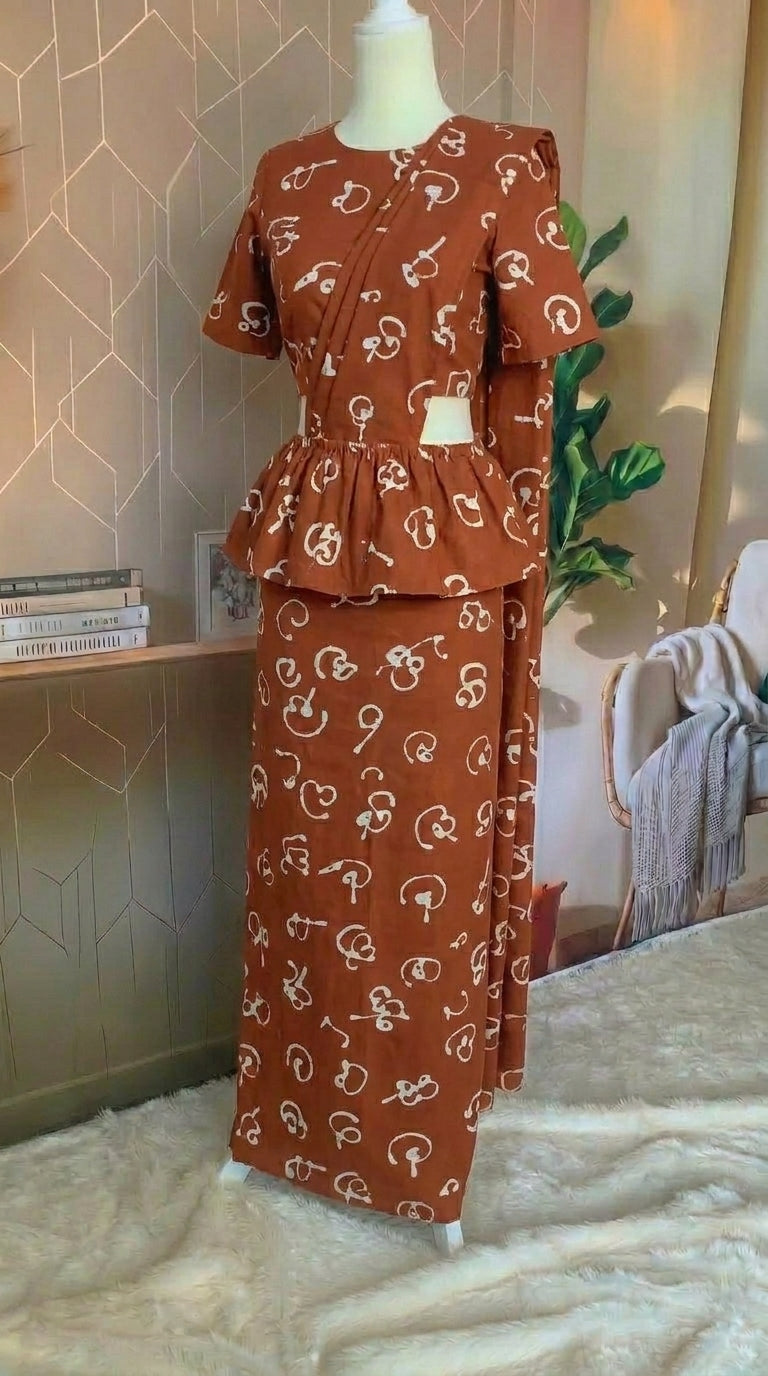 Ready made saree - Sinhala brown