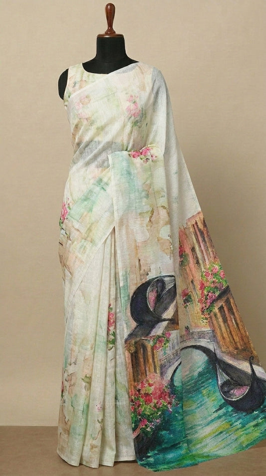 Saree - beige with boat