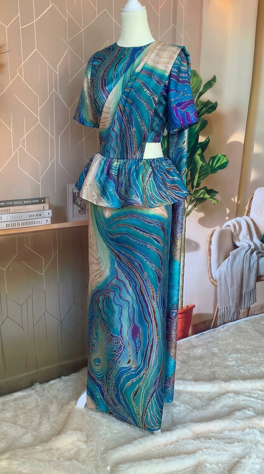 Ready made saree - Blue beige flow