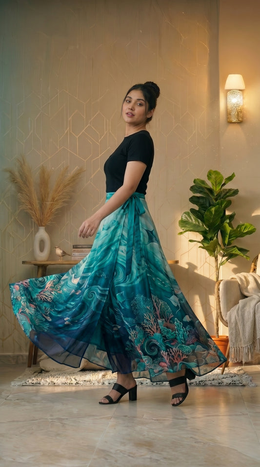 Wrap skirt - Coral ocean