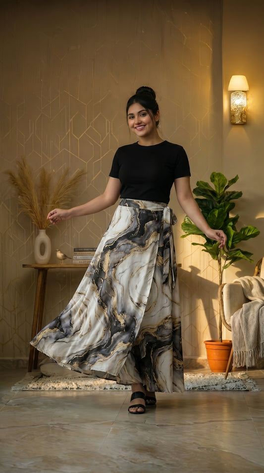 Wrap skirt - Black white flow