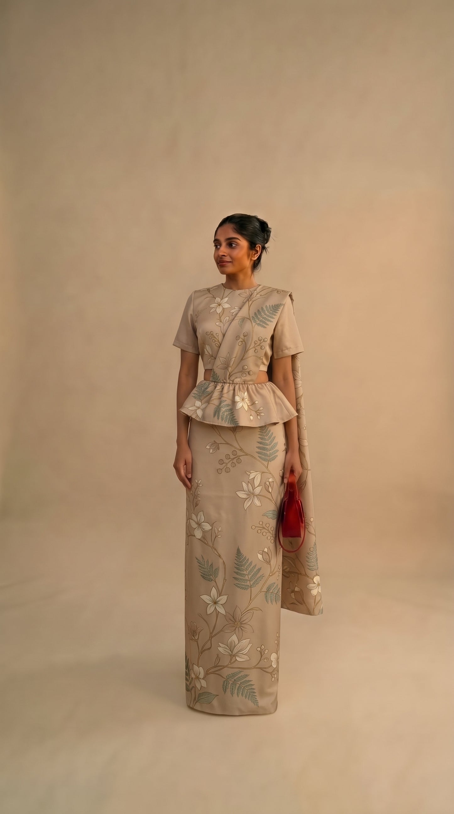 Ready made kandyan - Beige simple floral