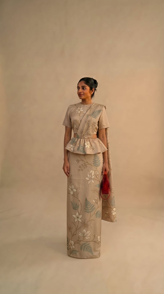 Ready made kandyan - Beige simple floral