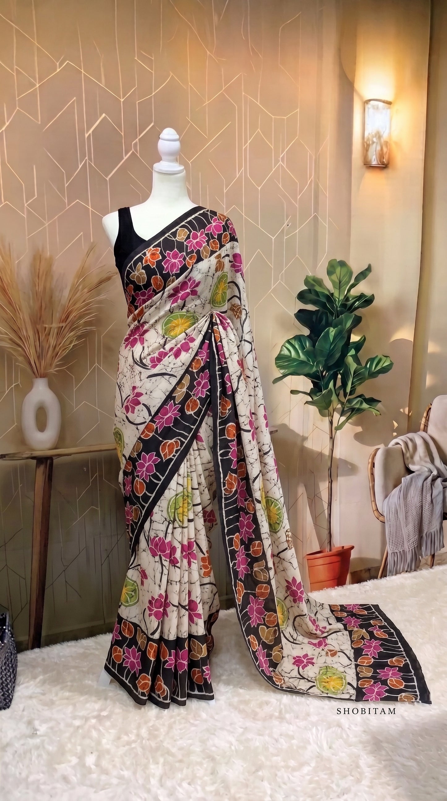 Pearl worked Saree - Lotus
