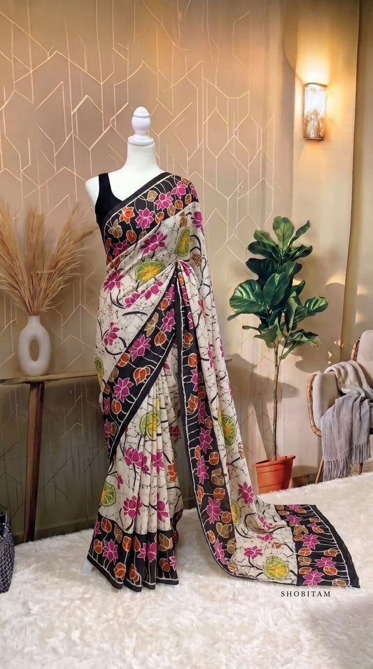 Pearl worked Saree - Lotus