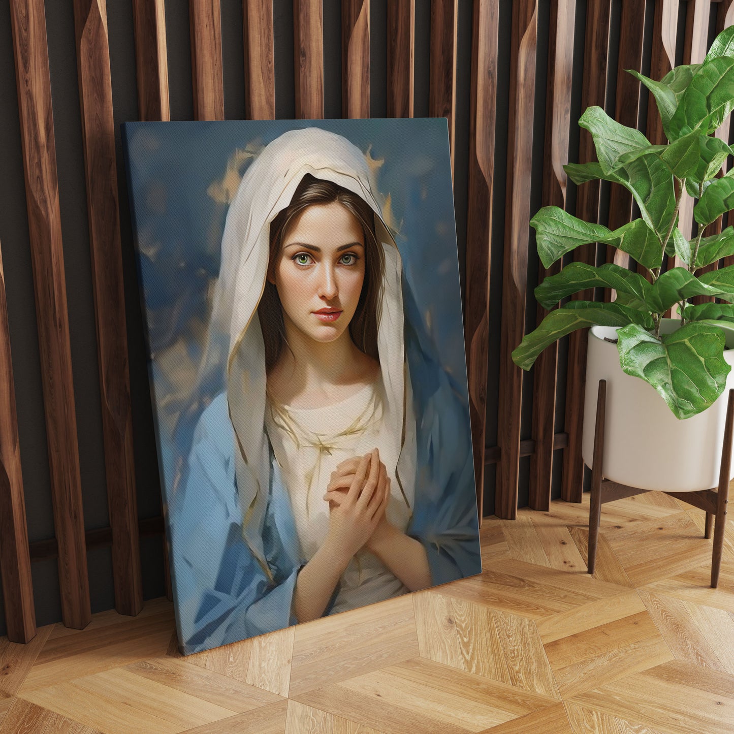 Fathima Mary: Icon of Grace and Devotion in Serene Fabric Portrait - S07E12