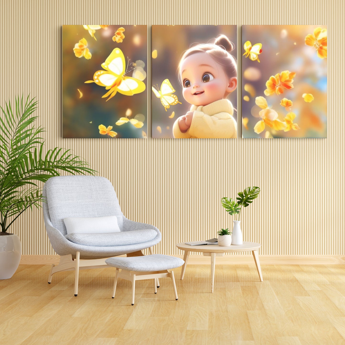 Butterfly Dreams: A Wall Art Embracing the Delightful Harmony of a Cute Baby Girl and Fluttering Butterflies - Celebrate the Whimsy of Youth and Nature's Grace - S05E72