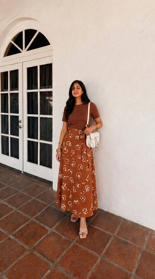 Wrap skirt - Sinhala letter (Brown)