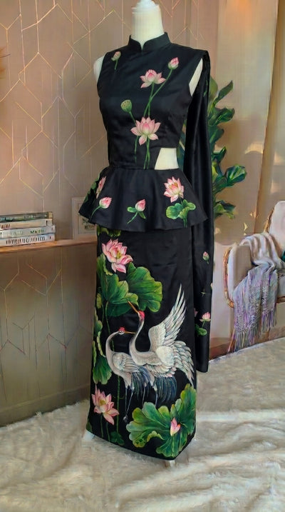 Ready made saree - Lotus pond black