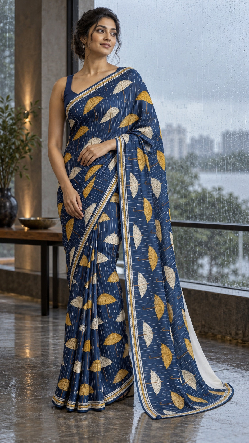 Navy Gold Leaves Saree — DD-SAR-2610-001