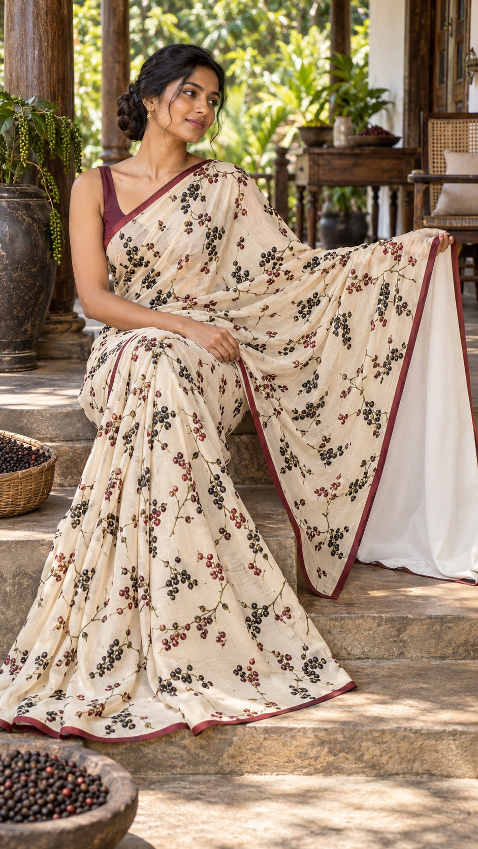 Ivory Garden Sprigs Saree — DD-SAR-2610-006