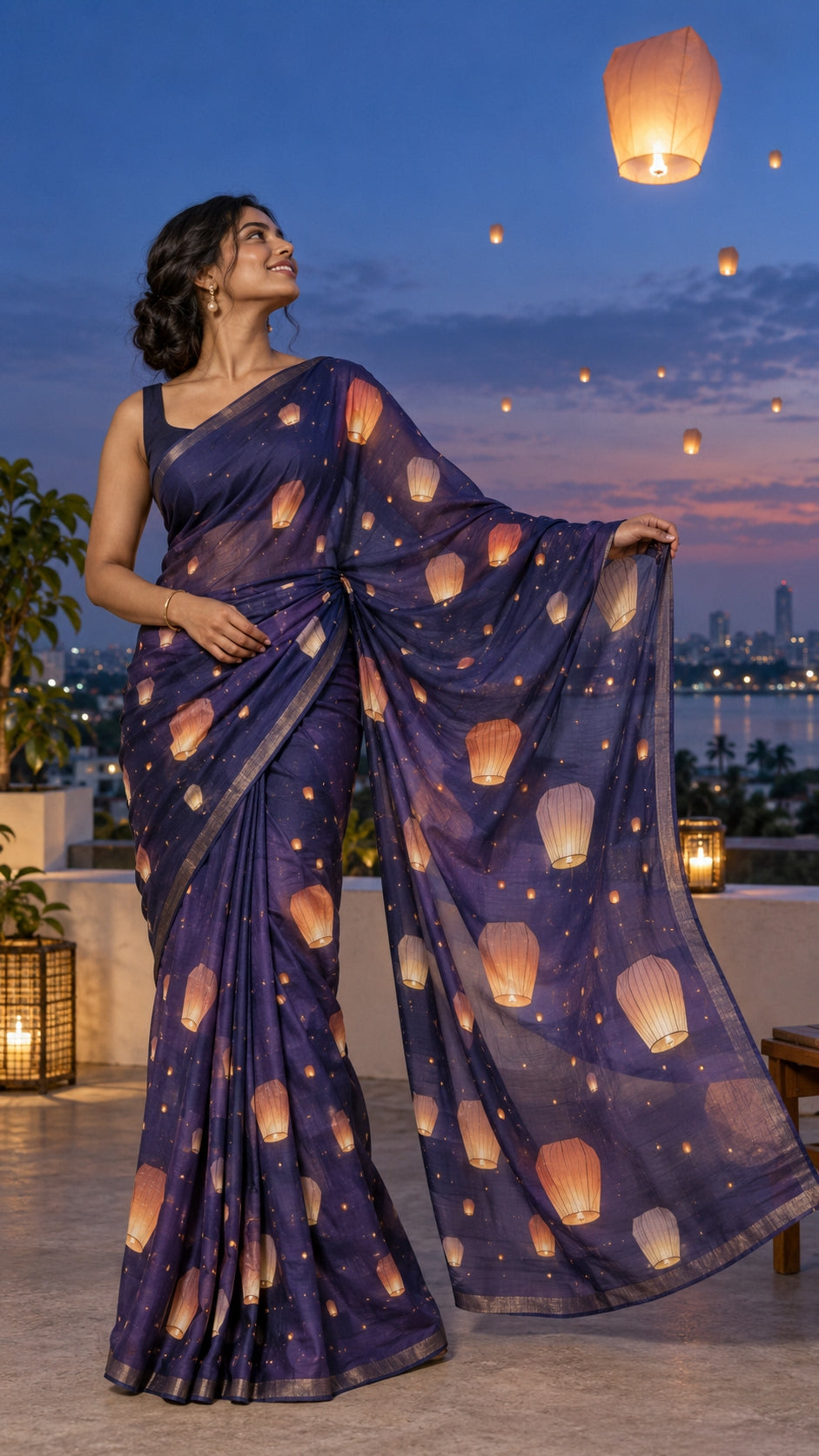 Midnight Lanterns Saree — DD-SAR-2610-007