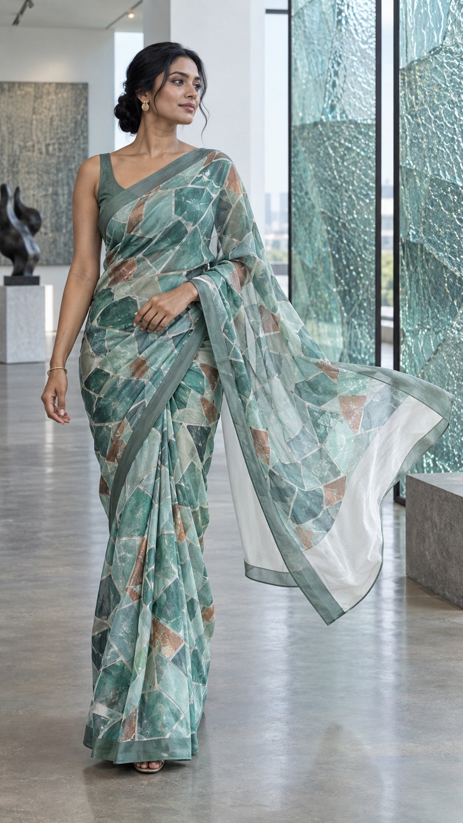 Seafoam Marble Saree — DD-SAR-2610-009