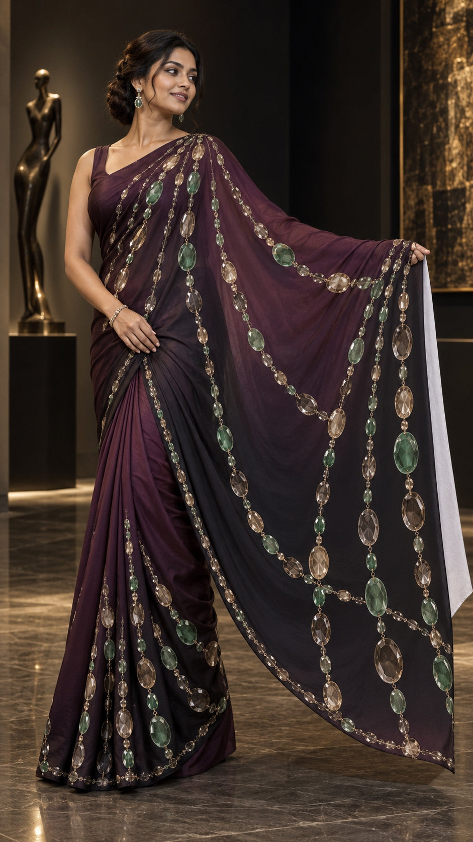 Plum Jewel Strands Saree — DD-SAR-2610-015