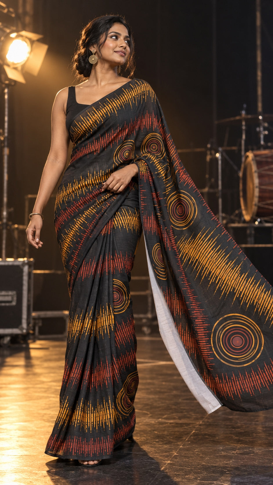 Charcoal Golden Rhythm Saree — DD-SAR-2610-019