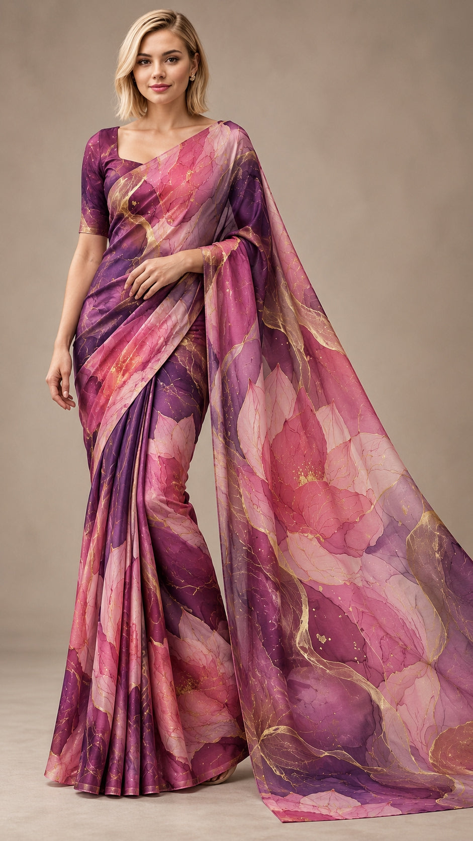Plum Rose Marble Saree — DD-SAR-2610-022