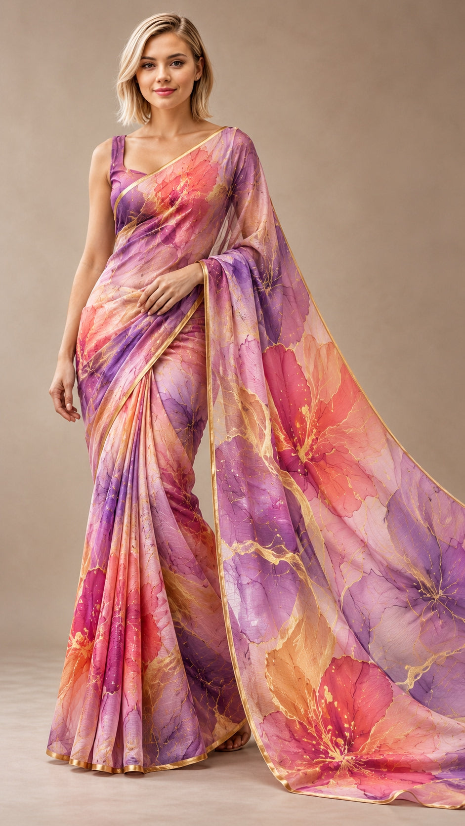Sunset Orchid Marble Saree — DD-SAR-2610-024