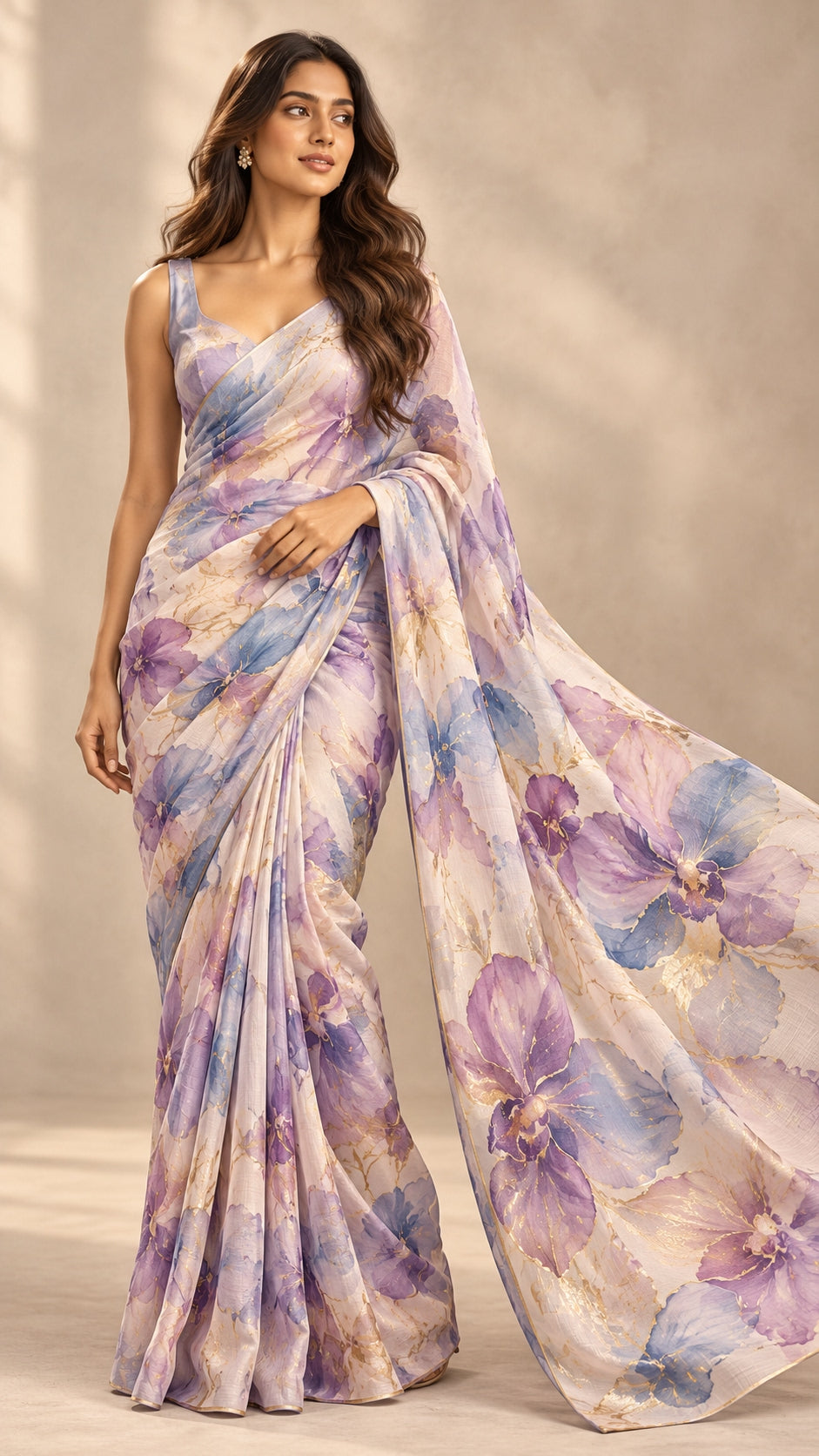 Lavender Watercolour Florals Saree — DD-SAR-2610-028