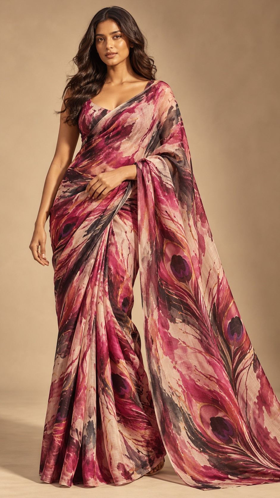 Burgundy Feather Flow Saree — DD-SAR-2610-029