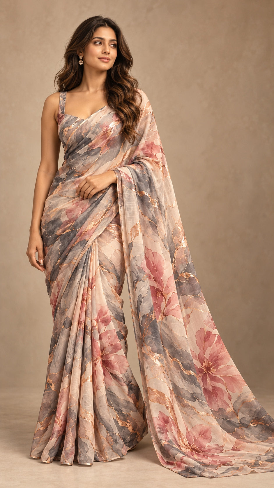 Blush Slate Marble Saree — DD-SAR-2610-032