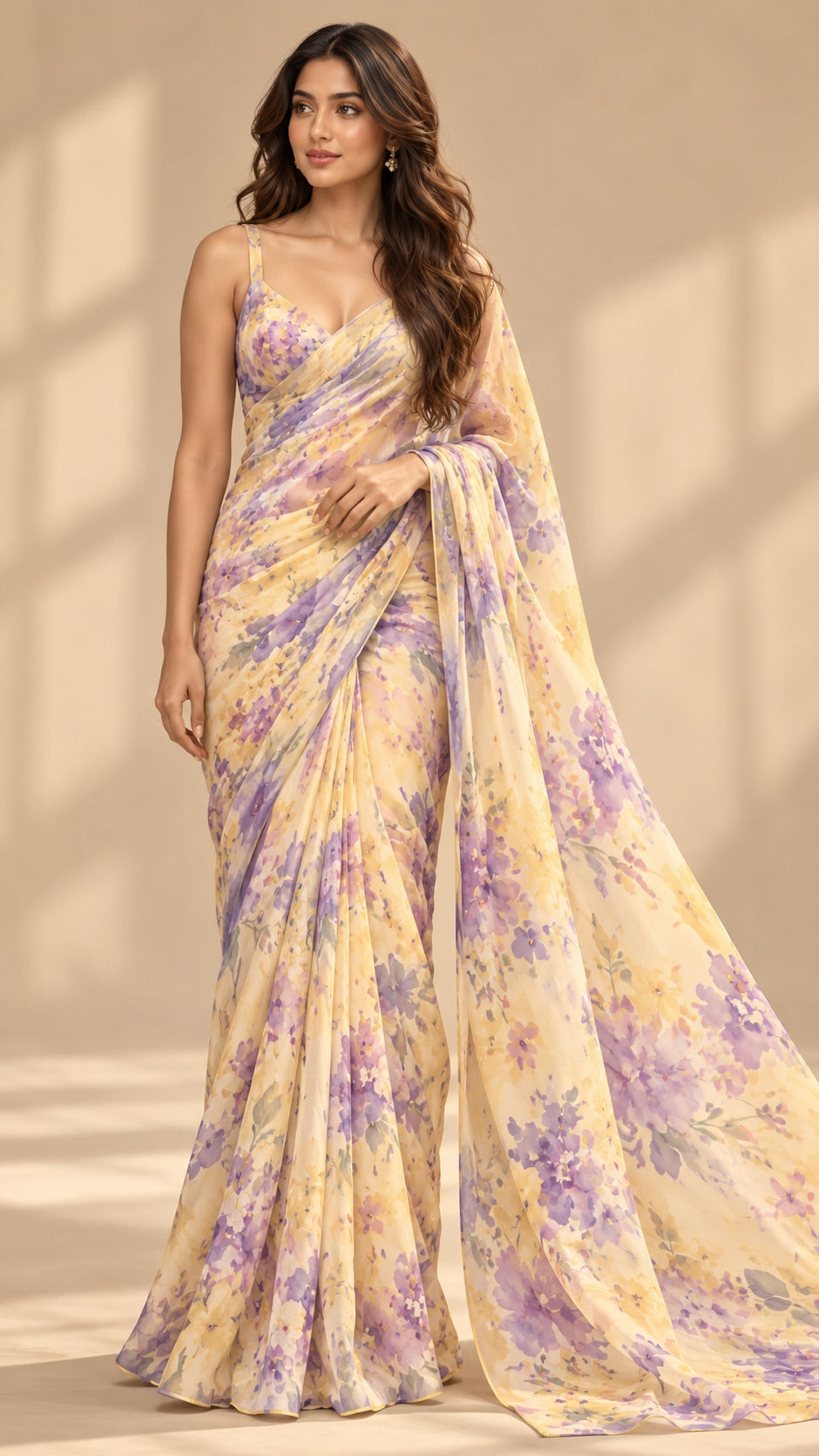 Lilac Golden Florals Saree — DD-SAR-2610-036