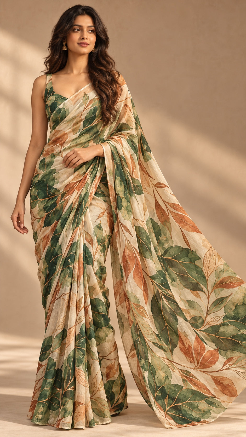 Sage Terracotta Leaves Saree — DD-SAR-2610-037