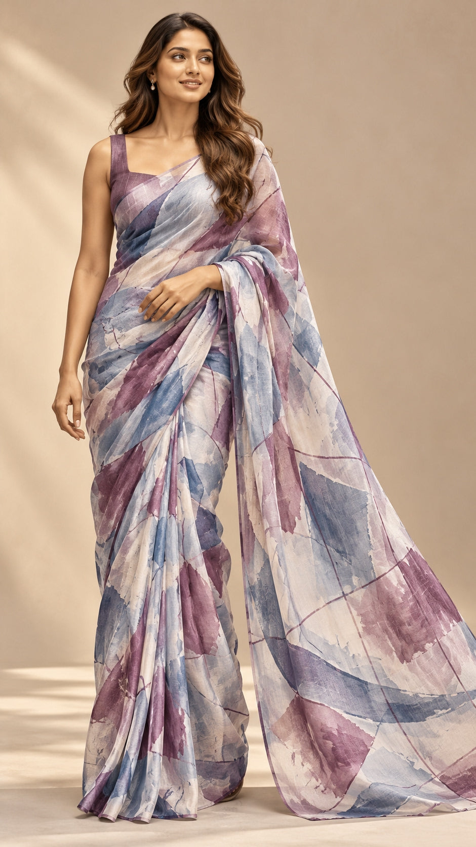 Indigo Lilac Brushstrokes Saree — DD-SAR-2610-039