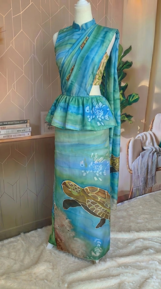 Ready made saree - Turtle in ocean