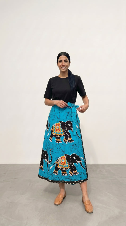 Wrap skirt - Blue Elephants