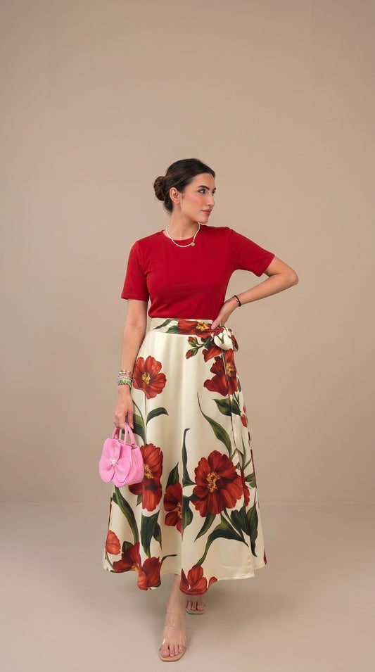 Wrap skirt - Floral Red flower