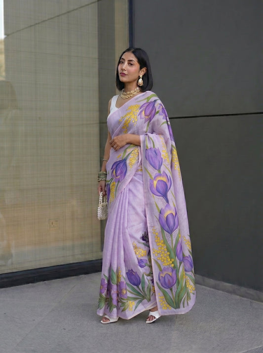 Saree purple - violet and yellow mixed