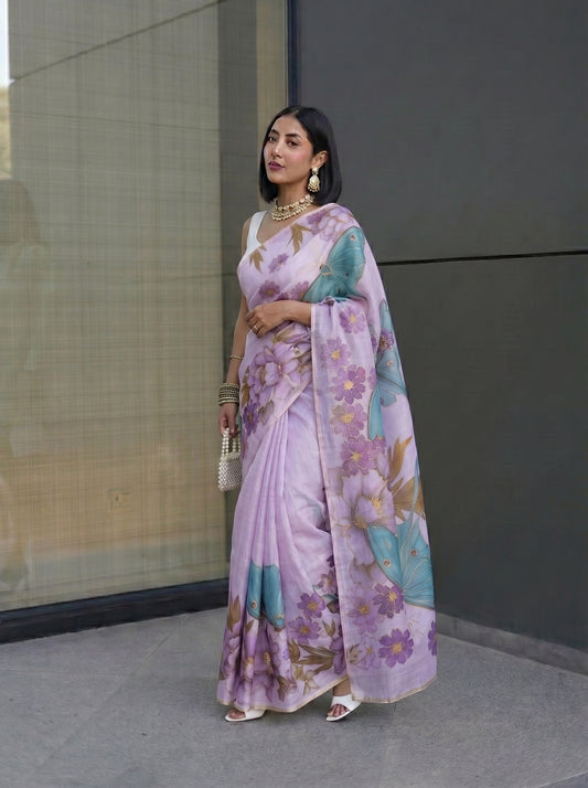 Saree purple - Blue butterfly