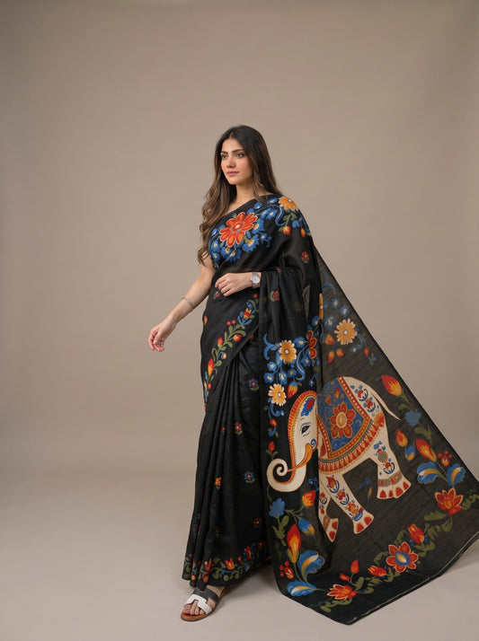 Saree - Elephant (Black)
