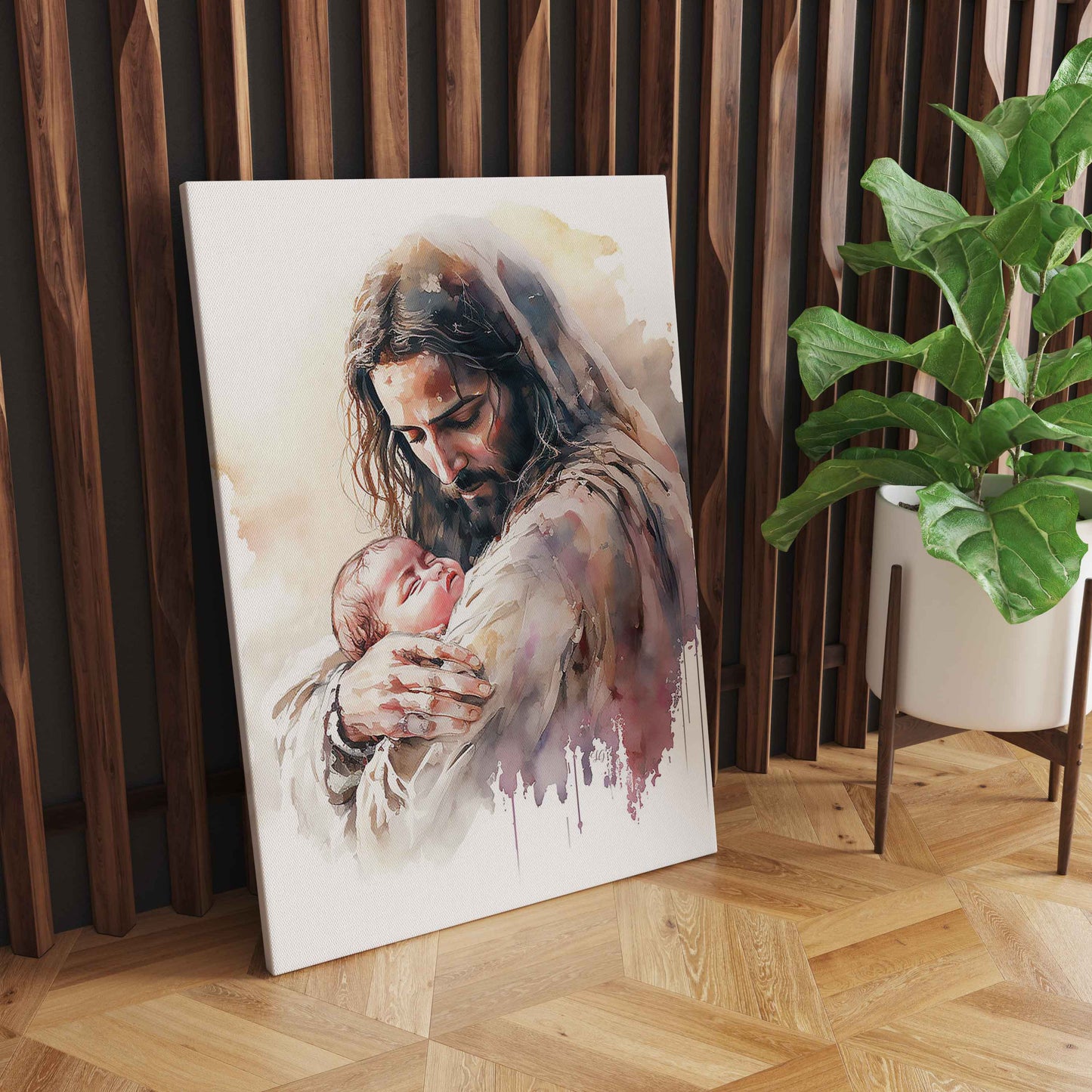 Tender Love: Heartwarming Wall Art of Jesus Holding a Baby - Embrace the Divine Bond of Compassion and Innocence - S05E32