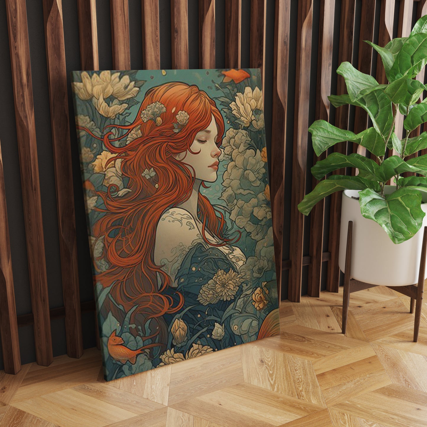 Contemporary Nouveau: Modern Mucha Style Lady - Striking Wall Art Celebrating the Fusion of Art Nouveau Elegance and Contemporary Expression - S06E11
