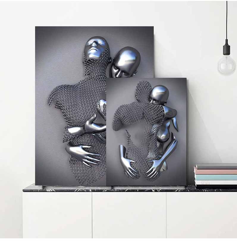 Captivating Metal Figure Statue wall art printings, Romantic Abstract design and Prints for Modern Living Rooms S04E16