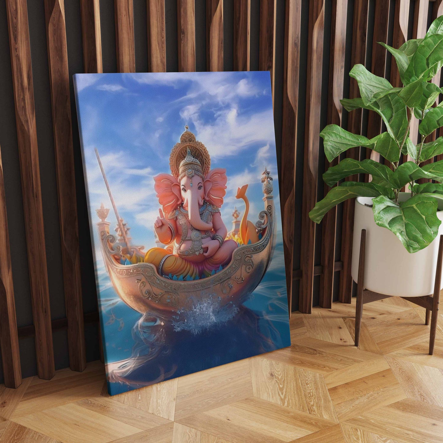 Divine Voyage: A Wall Art Featuring Lord Ganesh On A Boat - Embrace the Spiritual Journey Across Waters - S05E59