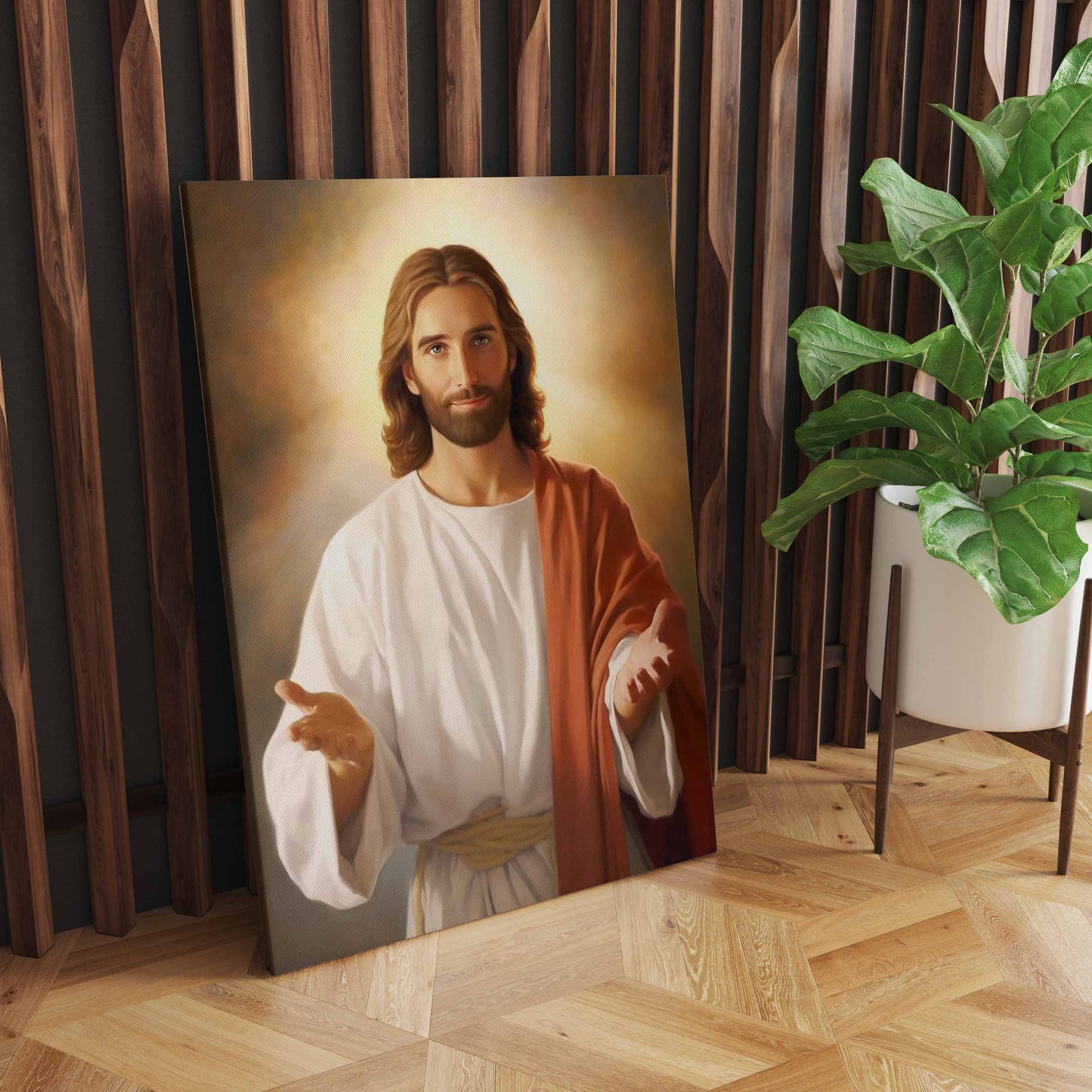 Divine Embrace: A Reverent Wall Art of Jesus with Outstretched Hands - Experience the Boundless Love and Grace - S05E45