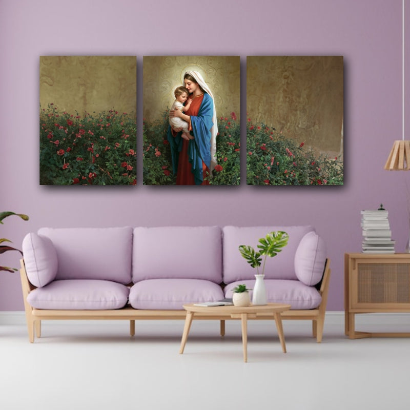 Tender Embrace: Mother Mary and Childhood Jesus - Serene Wall Art Celebrating the Unconditional Love and Sacred Bond between a Mother and Child - S05E34
