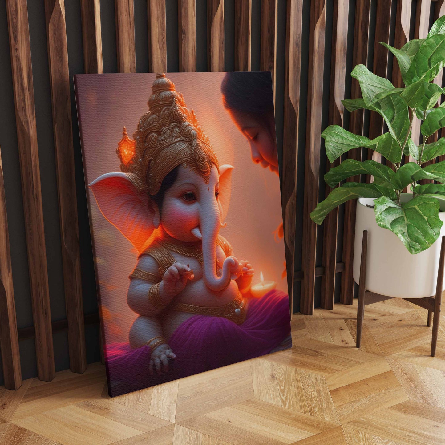 Sacred Offering: A Wall Art Depicting Almsgiving to Lord Ganesh - Embrace the Spirit of Devotion and Generosity - S05E56