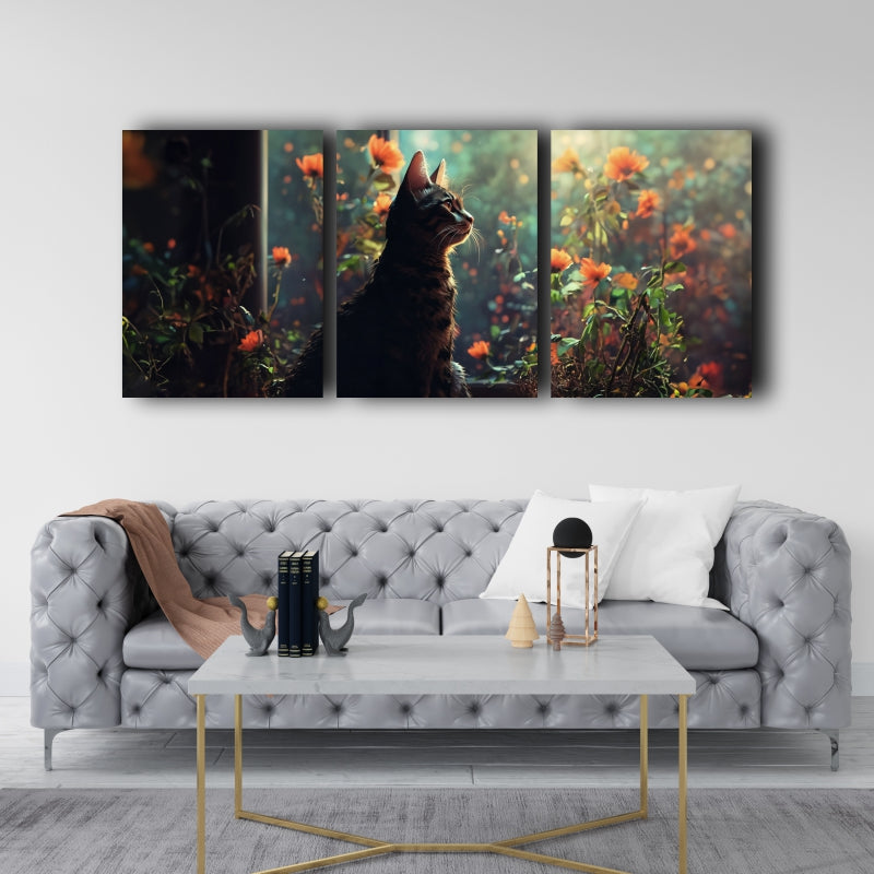 Blooming Whiskers: Cat in a Floral Background - Captivating Wall Art Celebrating the Beauty of Felines and Nature's Splendor - S05E23