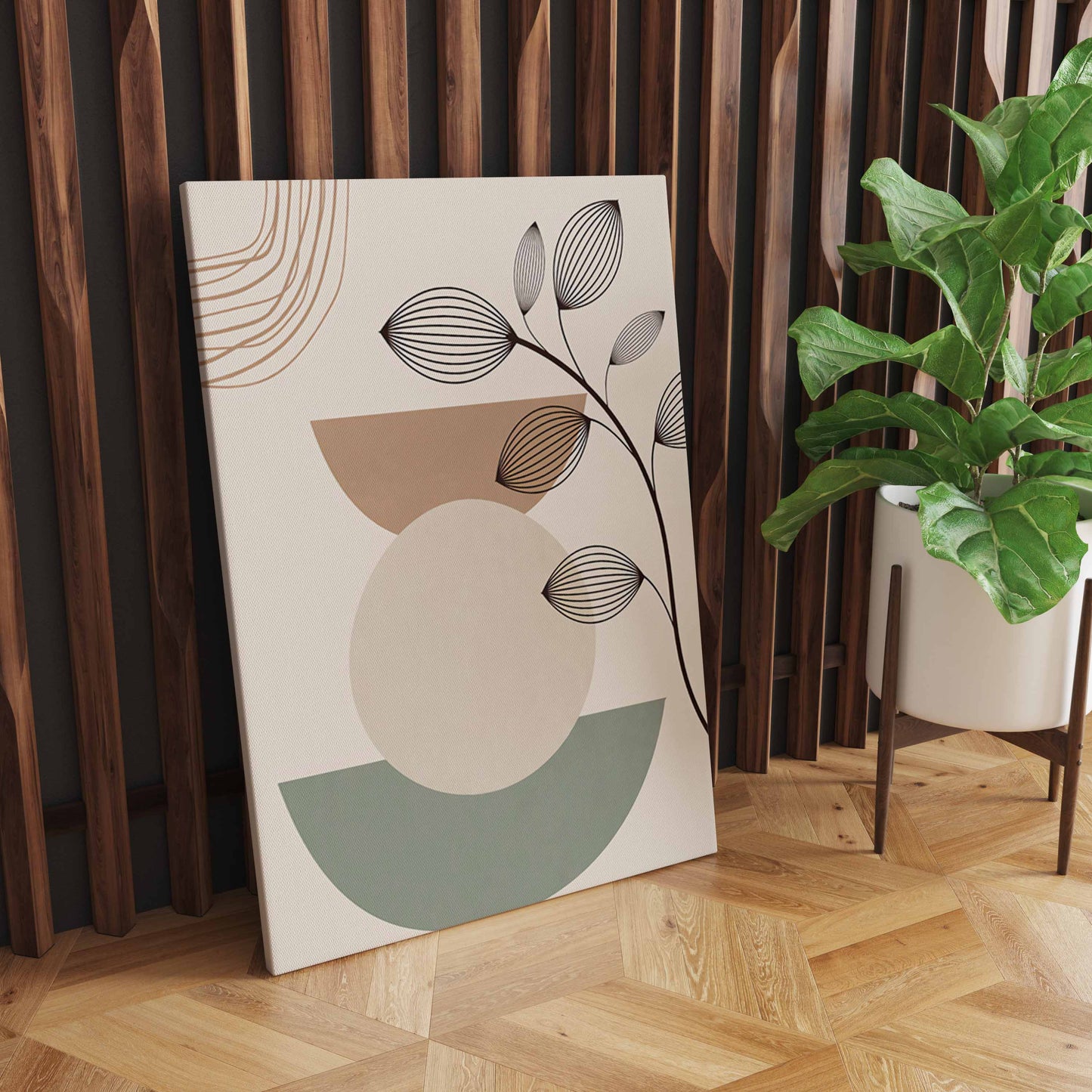 Boho Wall Art, Abstract Geometry Line fabric Printing, Leaves, Sun, Rainbow - Nordic Inspired Enhance Your Living Room Deco S04E22