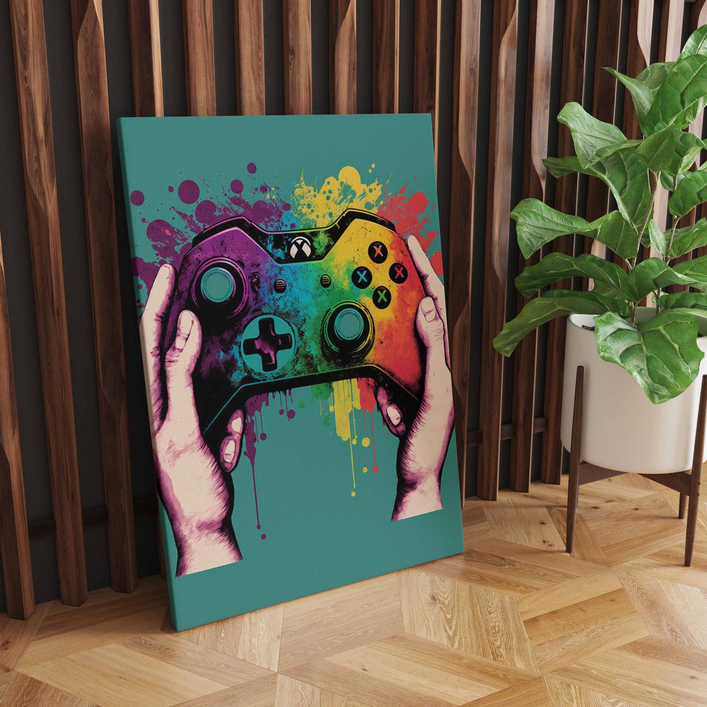 Colorful Punk Neon Gamer Controller Wall Art, Cool Gaming Fabric Print - Abstract Aesthetic - Esports Game Home Decoration S04E28