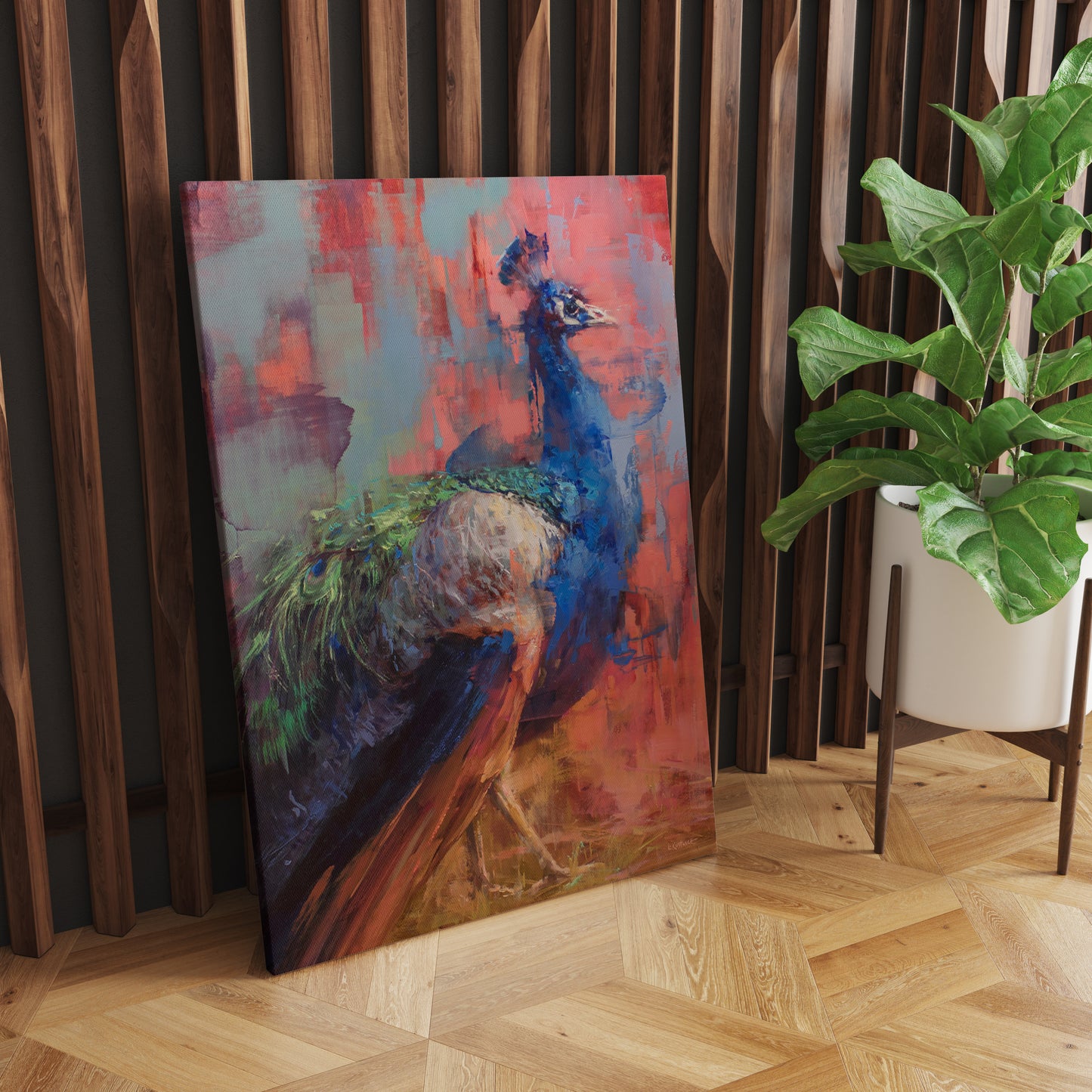Elegance Unveiled: A Wall Art Showcasing a Captivating Painting of a Peacock - Celebrate Nature's Beauty in Vibrant Colors - S05E61
