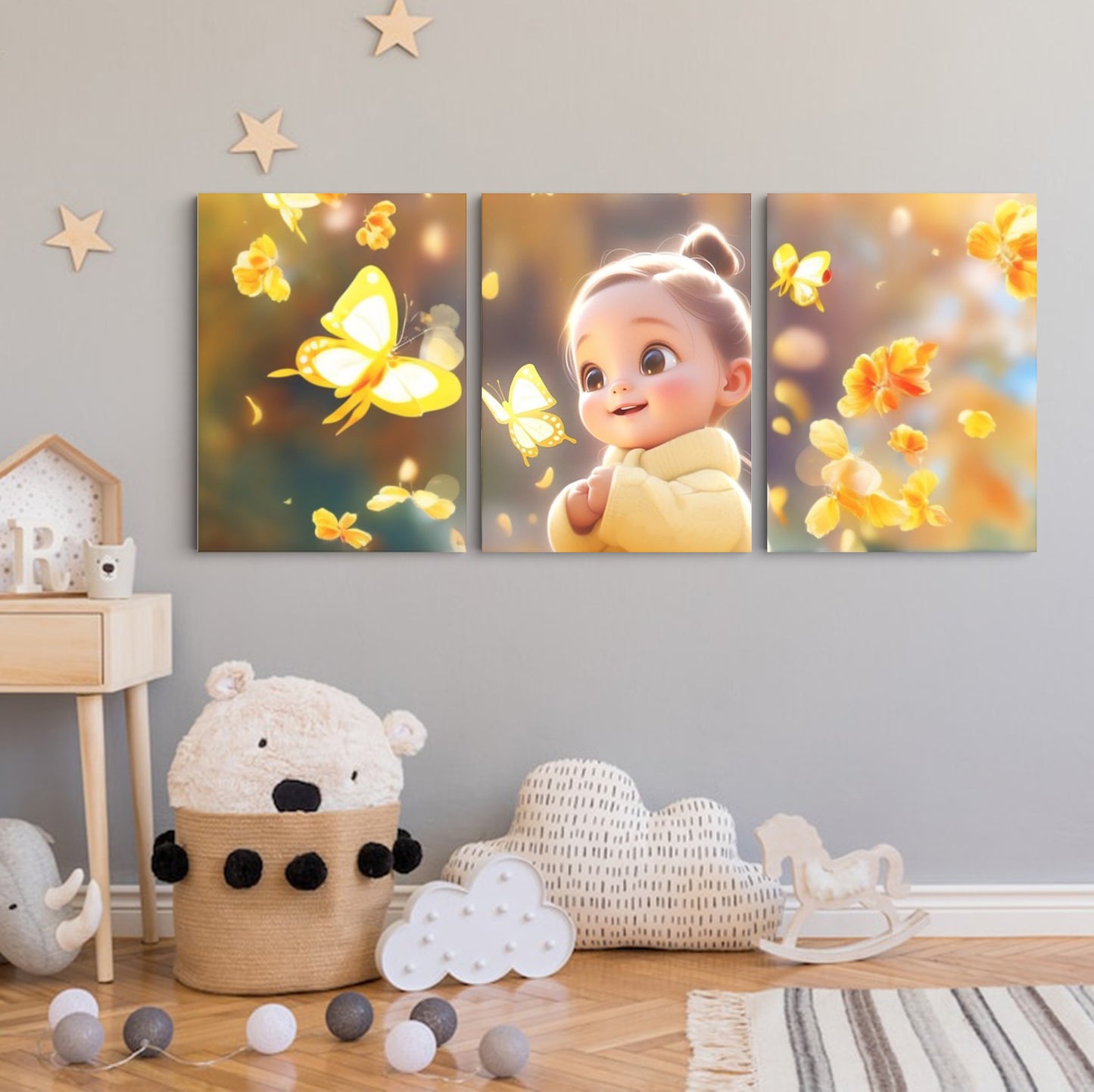 Butterfly Dreams: A Wall Art Embracing the Delightful Harmony of a Cute Baby Girl and Fluttering Butterflies - Celebrate the Whimsy of Youth and Nature's Grace - S05E72